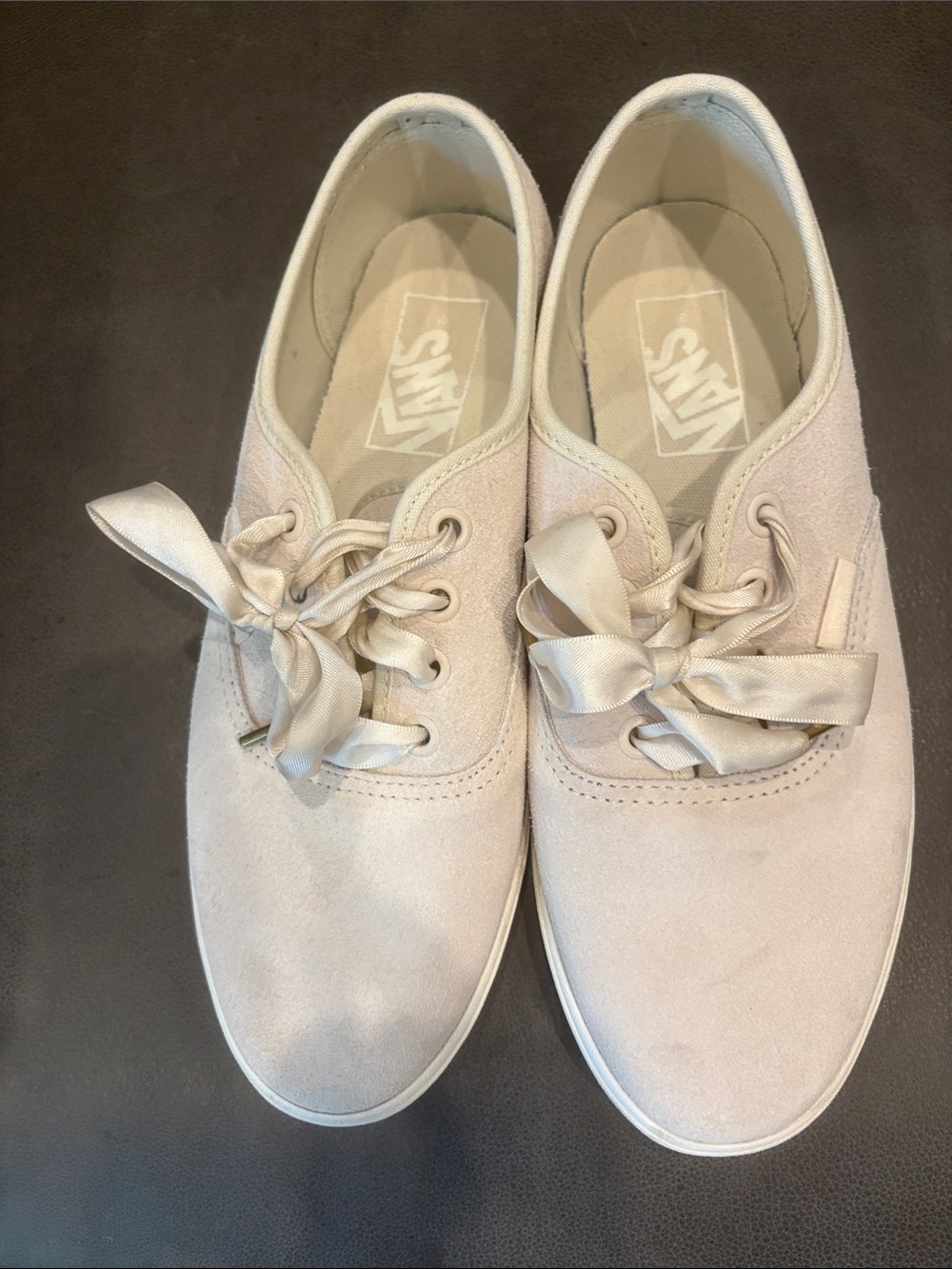 Vans Women’s Satin Ribbon Lace-Up Sneakers in beige EUC